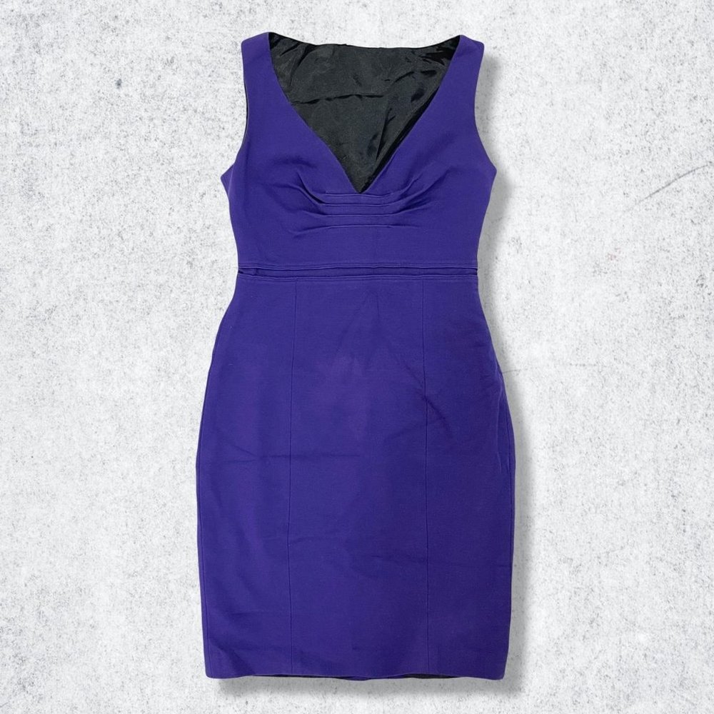 Elie Tahari Dress Womens Purple Sleeveless Sheath Pencil V Neck Stretch